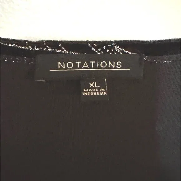 NWT Notations XL Black Velvet 3/4 sleeve empress top with built in tank silver - Picture 4 of 8